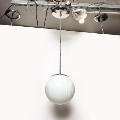 Mid Century Opalescent Textural Glass Pendant Chandelier with Nickel Fittings