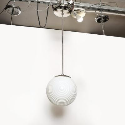 Mid Century Opalescent Textural Glass Pendant Chandelier with Nickel Fittings