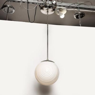 Mid Century Opalescent Textural Glass Pendant Chandelier with Nickel Fittings