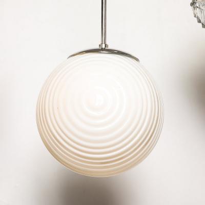 Mid Century Opalescent Textural Glass Pendant Chandelier with Nickel Fittings