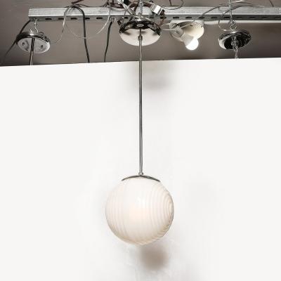 Mid Century Opalescent Textural Glass Pendant Chandelier with Nickel Fittings