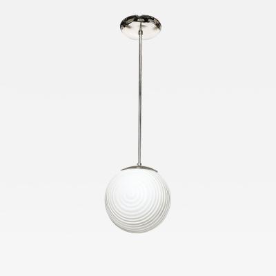 Mid Century Opalescent Textural Glass Pendant Chandelier with Nickel Fittings