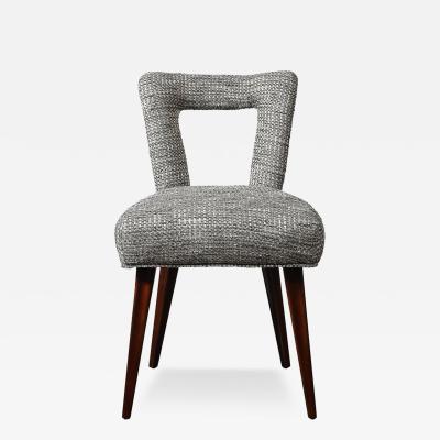Mid Century Open Back Upholstered Desk Side Chair w Splayed Walnut Legs