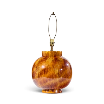 Mid Century Orange Drip Glaze Table Lamp Pair