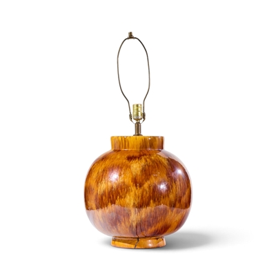Mid Century Orange Drip Glaze Table Lamp Pair
