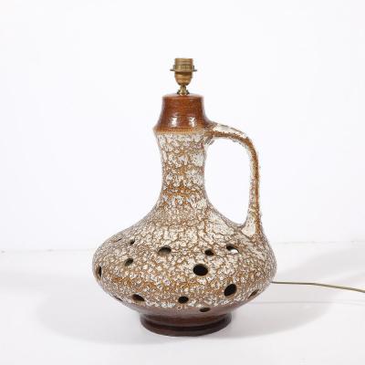 Mid Century Organic Pitcher Form Ceramic Table Lamp with Illuminated Cutouts