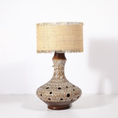 Mid Century Organic Pitcher Form Ceramic Table Lamp with Illuminated Cutouts