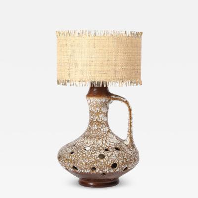 Mid Century Organic Pitcher Form Ceramic Table Lamp with Illuminated Cutouts