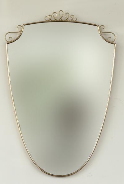 Mid Century Oval Shield Shaped Mirror With Decorative Scrolls