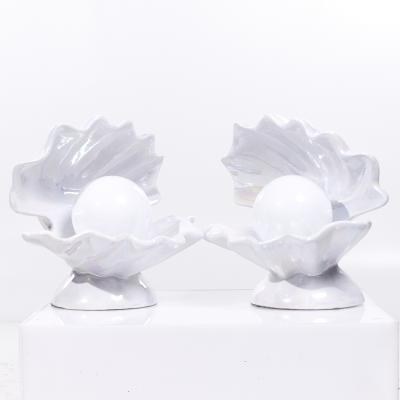 Mid Century Oyster Shell Shaped Porcelain Lamps Pair
