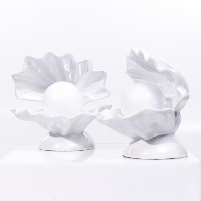 Mid Century Oyster Shell Shaped Porcelain Lamps Pair