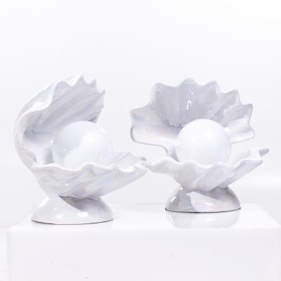 Mid Century Oyster Shell Shaped Porcelain Lamps Pair