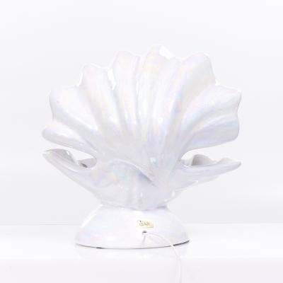 Mid Century Oyster Shell Shaped Porcelain Lamps Pair