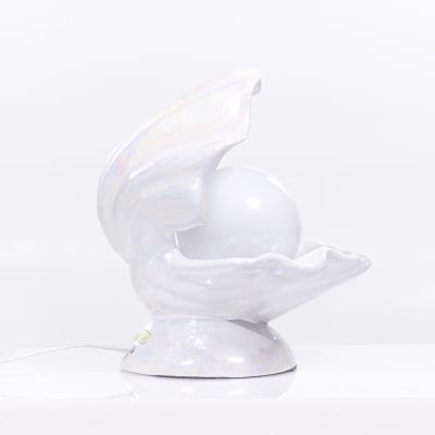 Mid Century Oyster Shell Shaped Porcelain Lamps Pair