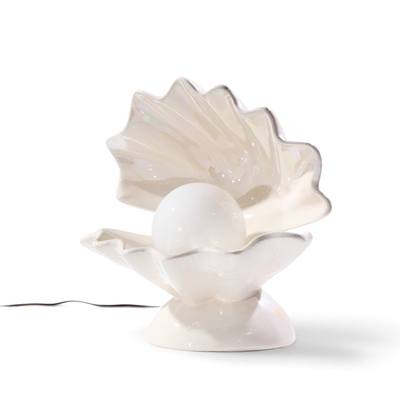 Mid Century Oyster Shell Shaped Porcelain Lamps Pair