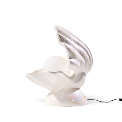 Mid Century Oyster Shell Shaped Porcelain Lamps Pair