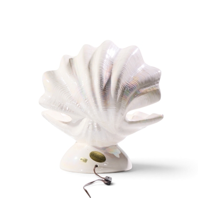 Mid Century Oyster Shell Shaped Porcelain Lamps Pair