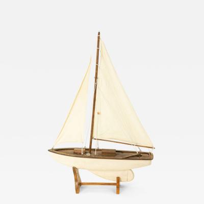 Mid Century Painted Wooden Sailboat Model