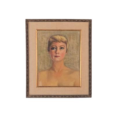 Mid Century Painting of Beautiful Woman France circa 1960