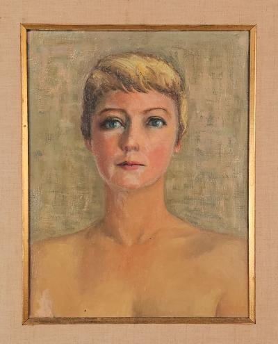 Mid Century Painting of Beautiful Woman France circa 1960