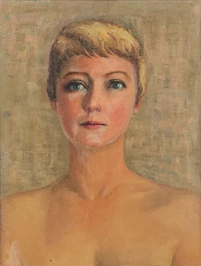 Mid Century Painting of Beautiful Woman France circa 1960