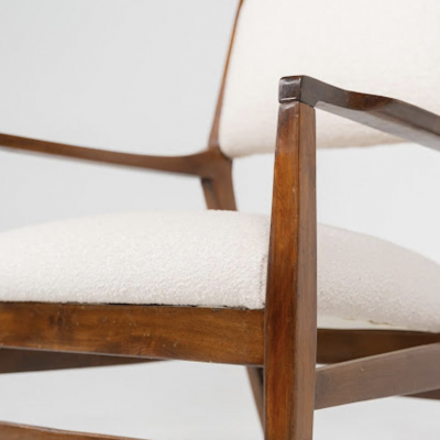 Mid Century Pair of Armchairs Wood and Fabric Italy 1960s