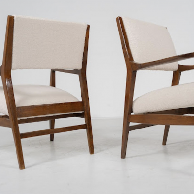 Mid Century Pair of Armchairs Wood and Fabric Italy 1960s