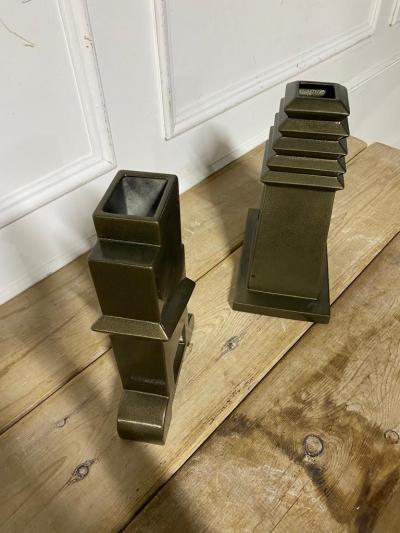 Mid Century Pair of Black Florio Vases
