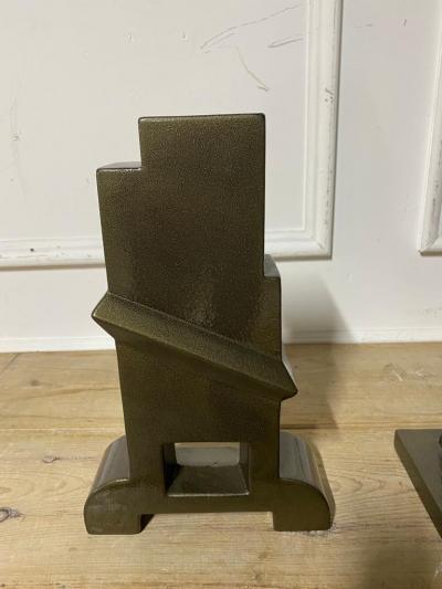Mid Century Pair of Black Florio Vases