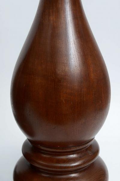 Mid Century Pair of Dark Hand Turned Wood Table Lamps