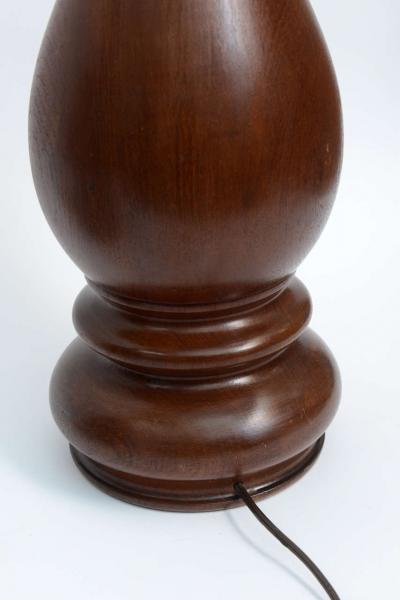 Mid Century Pair of Dark Hand Turned Wood Table Lamps