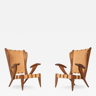 Mid Century Pair of Highback Armchairs by Guglielmo Pecorini Italy 1930s