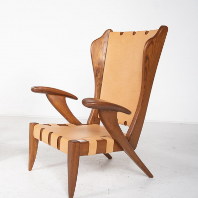 Mid Century Pair of Highback Armchairs by Guglielmo Pecorini Italy 1930s