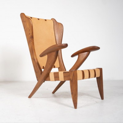 Mid Century Pair of Highback Armchairs by Guglielmo Pecorini Italy 1930s