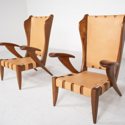 Mid Century Pair of Highback Armchairs by Guglielmo Pecorini Italy 1930s