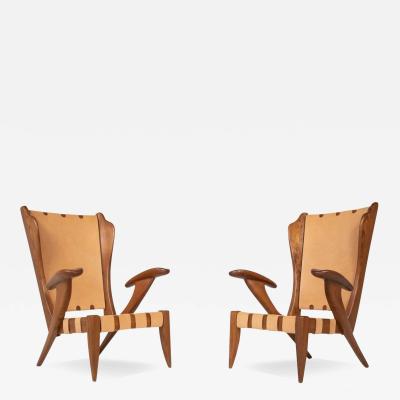 Mid Century Pair of Highback Armchairs by Guglielmo Pecorini Italy 1930s