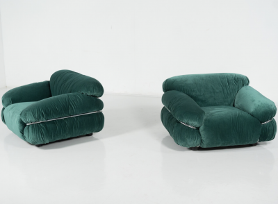 Mid Century Pair of Sesann Armchairs by Gianfranco Frattini for Cassina 1970s