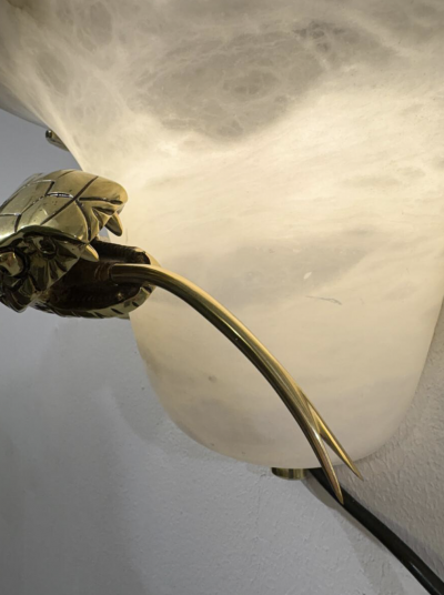 Mid Century Pair of Snake Wall Lights Brass and Alabaster Italy 1970s