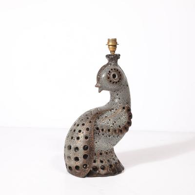 Mid Century Peacock Table Lamp in Ceramic with Textural Gradient Umber Glaze