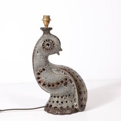 Mid Century Peacock Table Lamp in Ceramic with Textural Gradient Umber Glaze