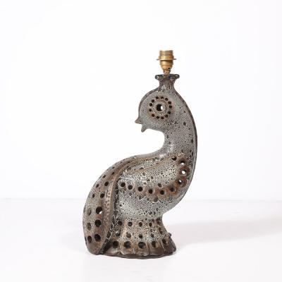 Mid Century Peacock Table Lamp in Ceramic with Textural Gradient Umber Glaze