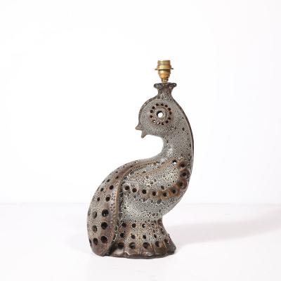 Mid Century Peacock Table Lamp in Ceramic with Textural Gradient Umber Glaze