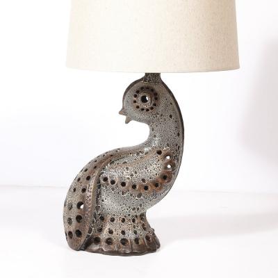 Mid Century Peacock Table Lamp in Ceramic with Textural Gradient Umber Glaze