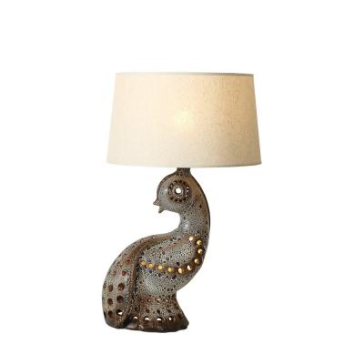 Mid Century Peacock Table Lamp in Ceramic with Textural Gradient Umber Glaze