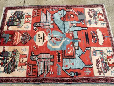 Mid Century Persian Pictorial Hamadan Rug
