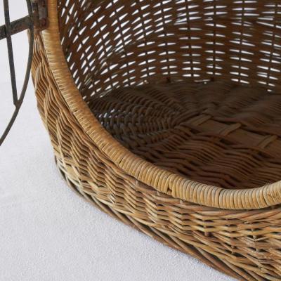 Mid Century Pet House Carrier in Rattan and Metal 1950s