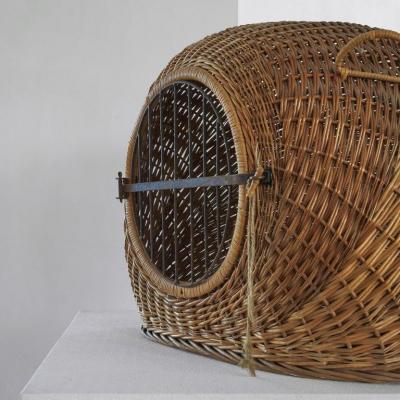 Mid Century Pet House Carrier in Rattan and Metal 1950s