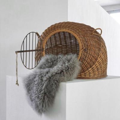 Mid Century Pet House Carrier in Rattan and Metal 1950s