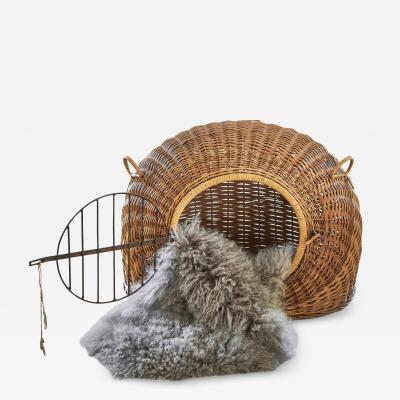 Mid Century Pet House Carrier in Rattan and Metal 1950s