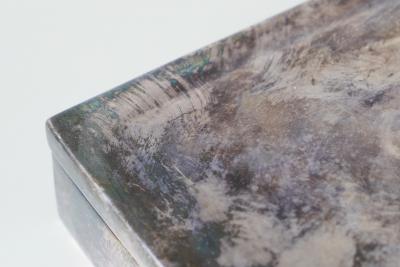Mid Century Playing Cards Box in Patinated Silver Plated Brass and Velvet 1960s